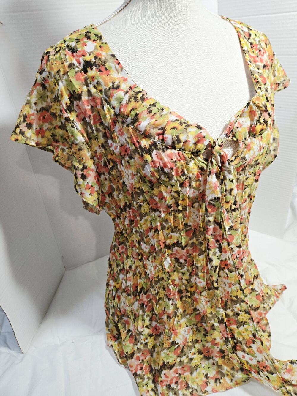 Bethany Retro 90's Blouse Sz XL Boho Indie Fall Floral Ruffle Vtg Summer Fairy